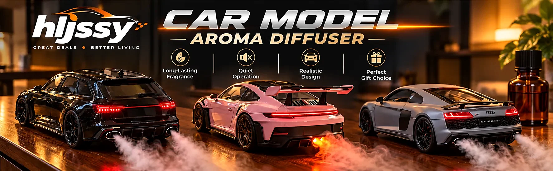 Hljssy Car Model Aroma Diffuser: fragancia duradera, funcionamiento silencioso, diseño realista y buena idea de regalo
